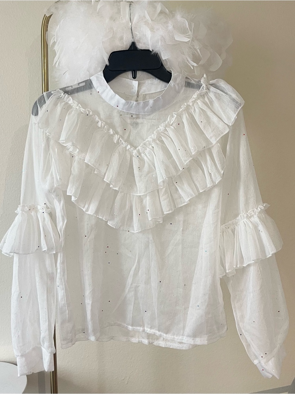 Ruffled layered mock neck Victorian coquette kawaii white flowing blouse